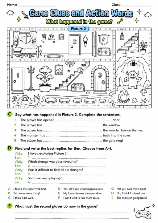 Cambridge Flyers - Game Clues and Action Words - Practice 2 | Free Worksheet