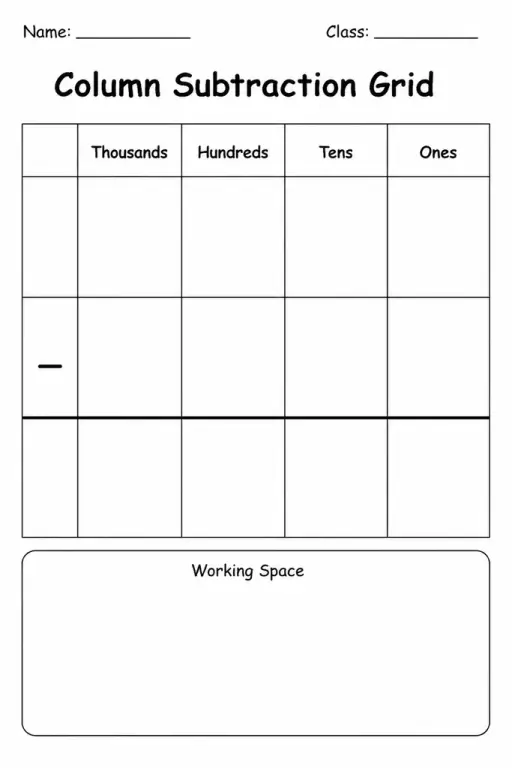 Column Subtraction Grid