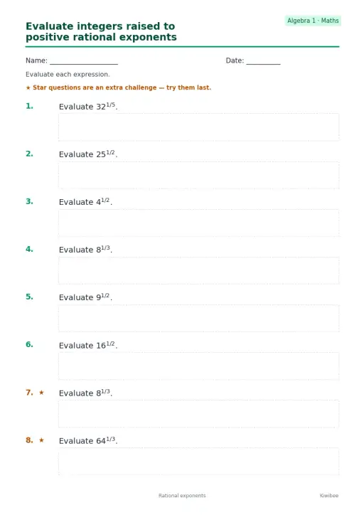 Evaluate integers raised to positive rational exponents