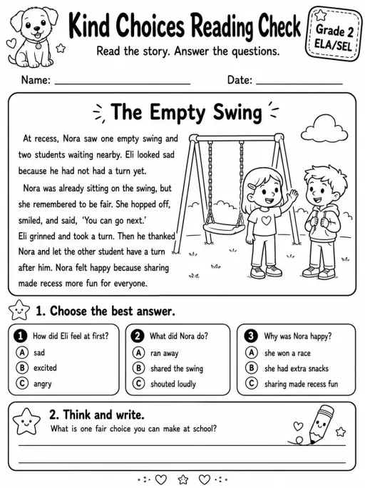 Kind Choices Reading Check: The Empty Swing