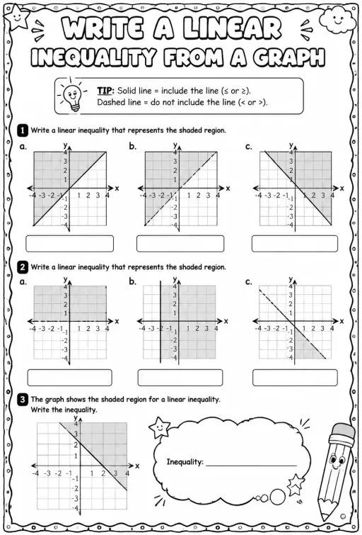 Write a linear inequality from a graph