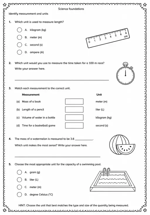 Identify measurement and units