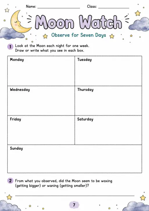 Moon Watch - Grade 3 Science Worksheet