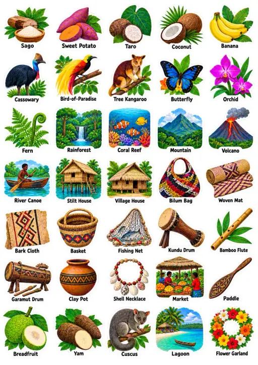 Countries Papua New Guinea to Samoa Vocabulary Sticker Pack