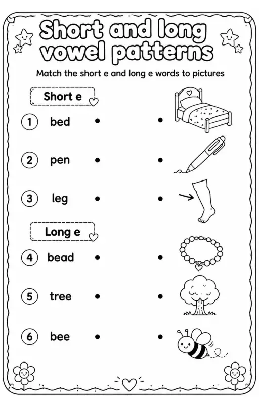 Match the short e and long e words to pictures