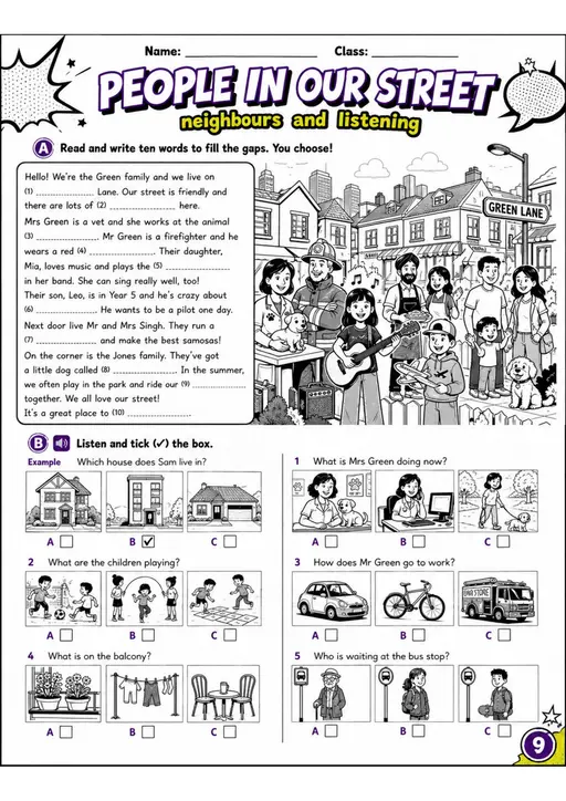 Cambridge MOVERS - PEOPLE IN OUR STREET | Free Worksheet