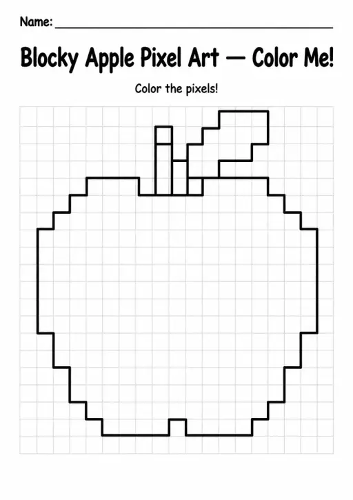 Blocky Apple Pixel Art Coloring Page