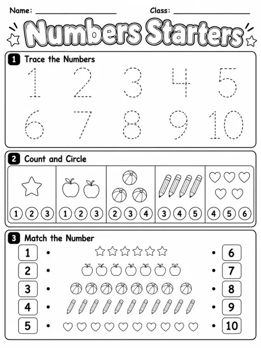 Numbers Starters Vocabulary Worksheet Pack