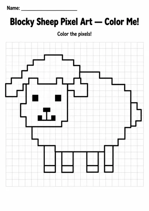 Blocky Sheep Pixel Art Coloring Page