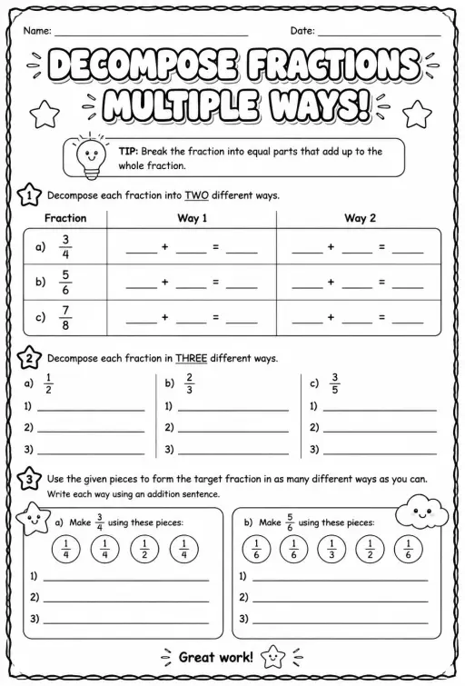 Decompose fractions multiple ways