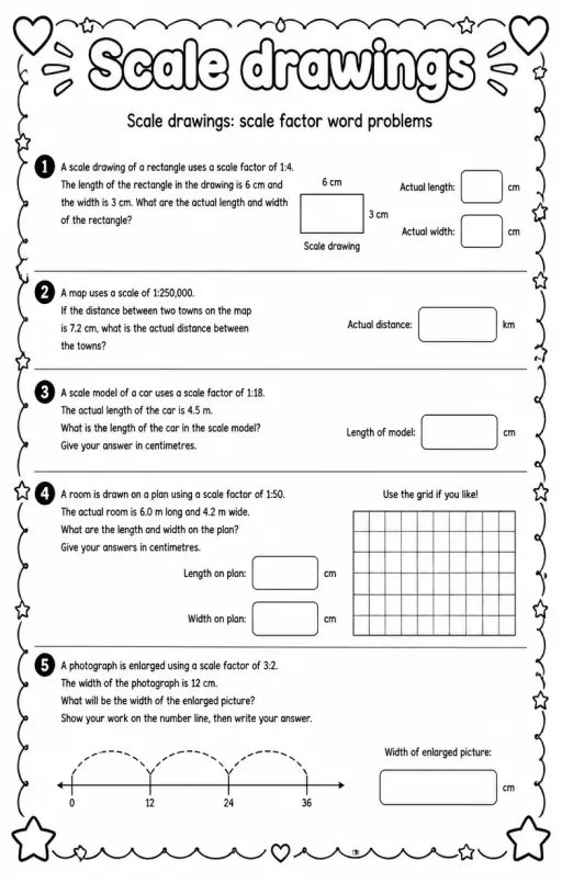 Scale drawings: scale factor word problems