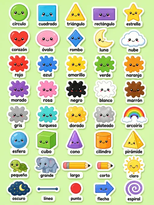 Colores y formas - Hoja de pegatinas imprimibles