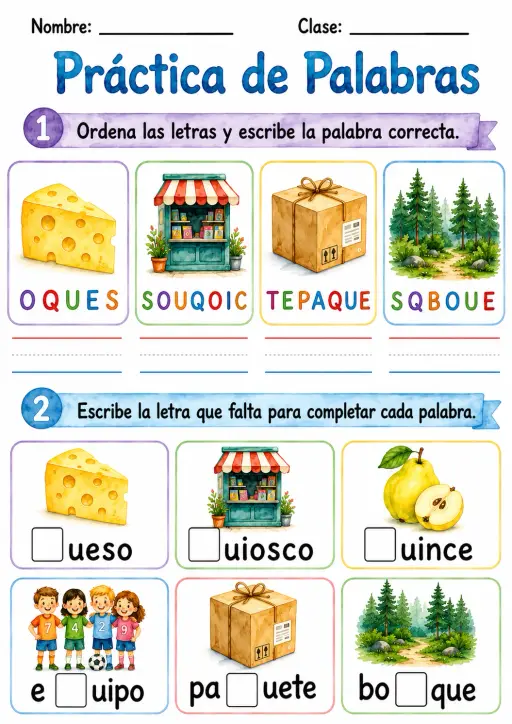 Spanish Letter Q Phonics Worksheets Pack