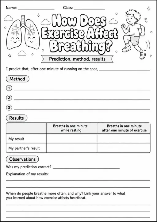 How Does Exercise Affect Breathing? - Grade 3 Science Worksheet