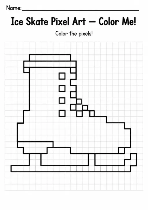 Ice Skate Pixel Art Coloring Page