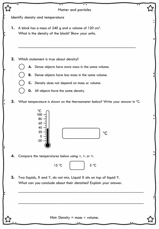 Identify density and temperature