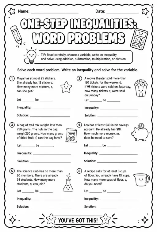One-step inequalities: word problems