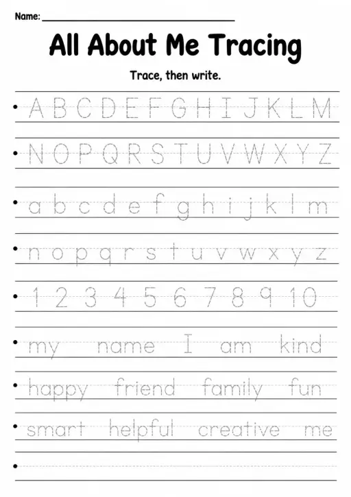 All About Me Tracing — Grade 3