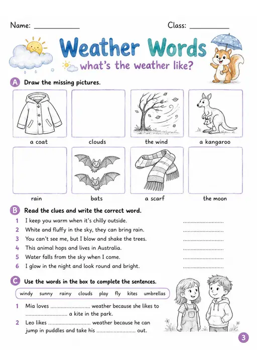 Cambridge MOVERS - Weather Words | Free Worksheet