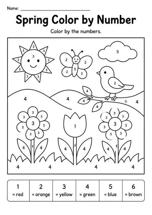 Spring Color by Number — Grade 3