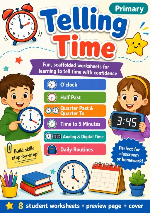 Telling Time Worksheet Pack