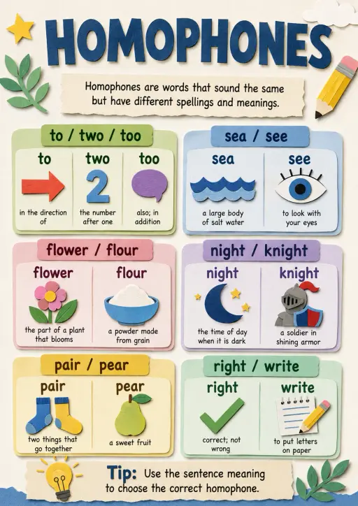 Homophones Vocabulary Infographic