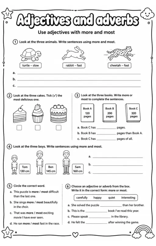 Use adjectives with more and most