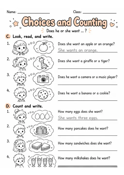 Choices And Counting | Grades 2-3 English Language Arts Worksheet