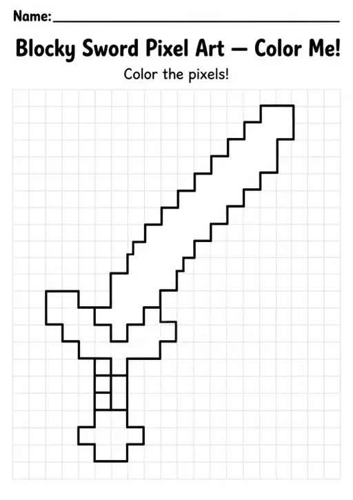 Blocky Sword Pixel Art Coloring Page