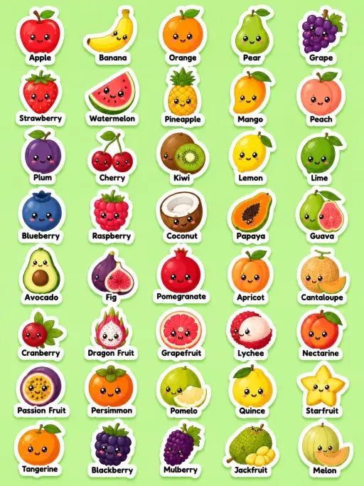 Fruit Printable Sticker Sheet - Set 2