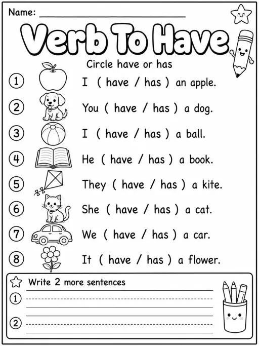 Verb To Have Worksheet Pack