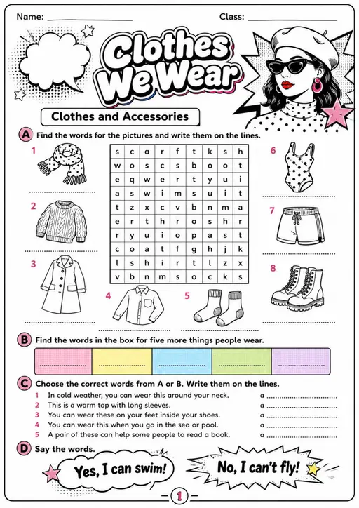 Cambridge MOVERS - Clothes We Wear | Free Worksheet