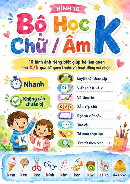 Vietnamese Letter K Phonics Worksheets Pack