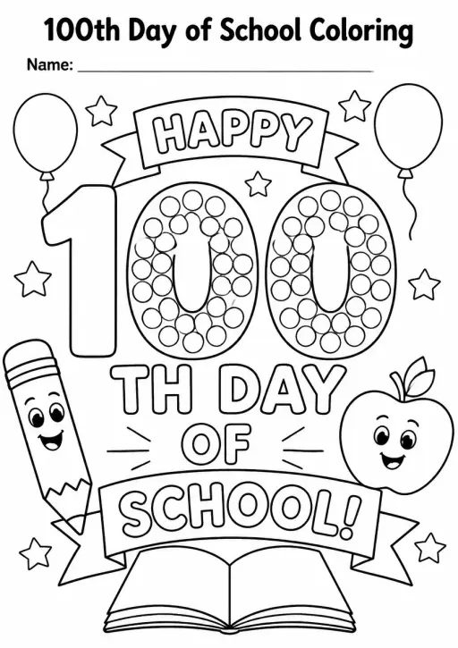 100th Day of School Coloring Pages — Grade 1