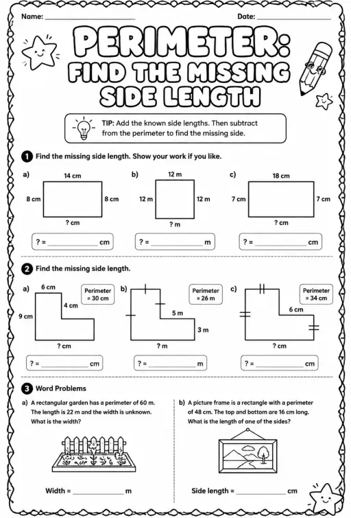 Perimeter: find the missing side length