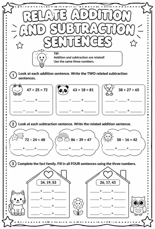 Relate addition and subtraction sentences