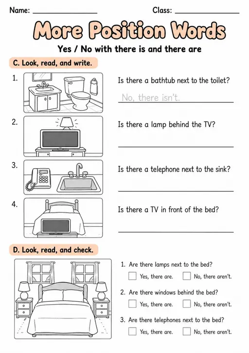 More Position Words | Grades 2-3 Grammar Worksheet