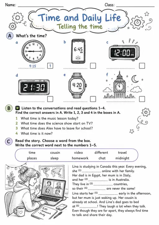 Cambridge Flyers - Time and Daily Life | Free Worksheet