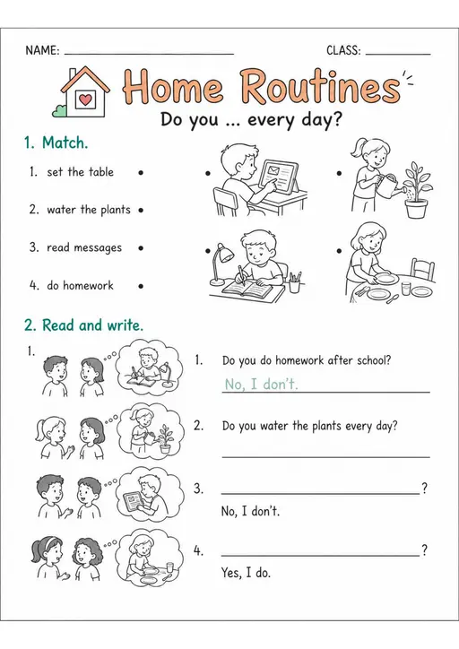 Home Routines | Grades 2-3 English Language Arts Worksheet