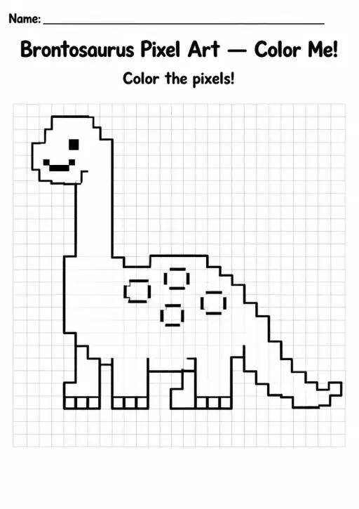 Brontosaurus Pixel Art Coloring Page