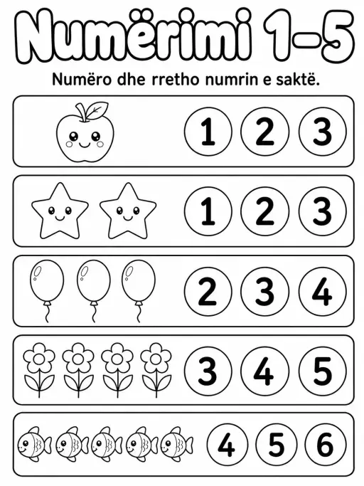 Numërimi 1-5 - Pako fletësh pune