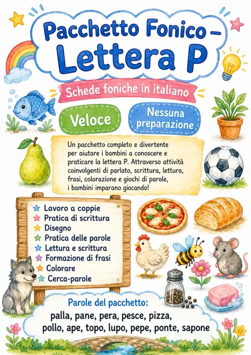 Italian Letter P Phonics Worksheets Pack