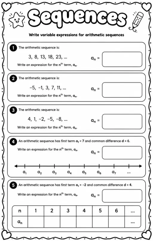 Write variable expressions for arithmetic sequences