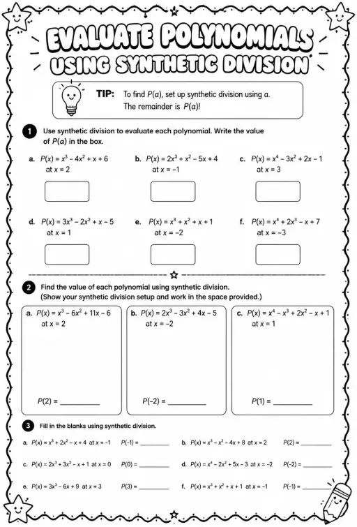 Evaluate polynomials using synthetic division