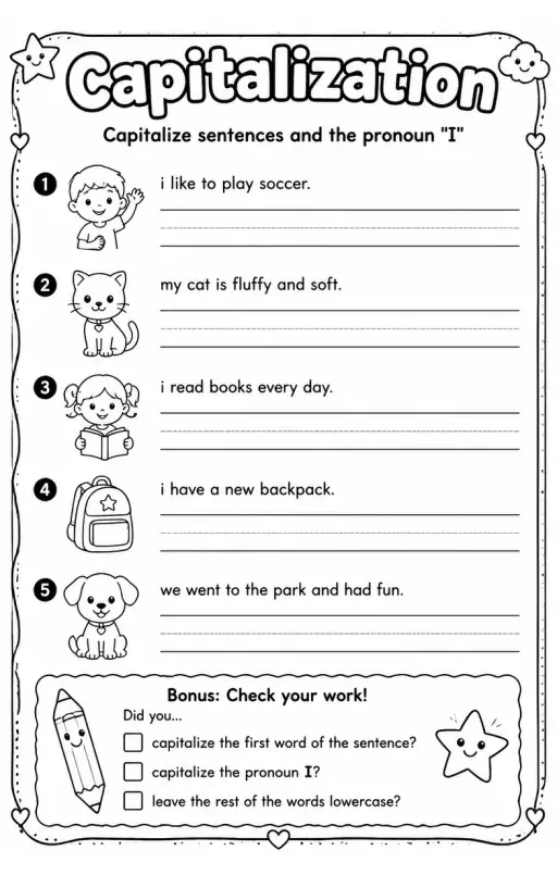 Capitalize sentences and the pronoun "I"