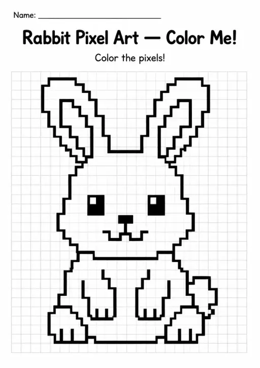 Rabbit Pixel Art Coloring Page