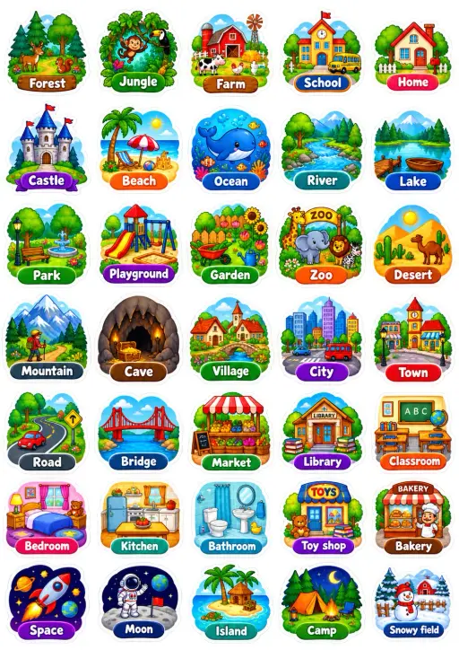 Places And Locations English Vocabulary Stickers preview