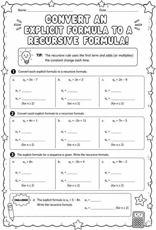 Convert an explicit formula to a recursive formula