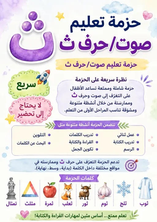 Arabic Letter Tha Phonics Worksheets Pack