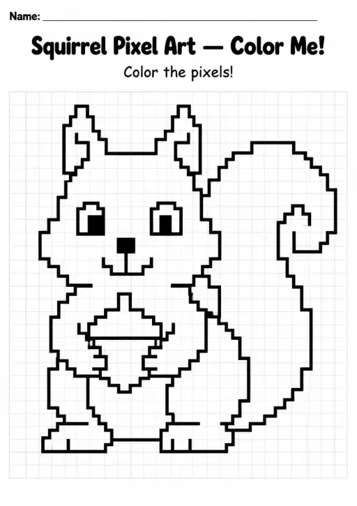 Squirrel Pixel Art Coloring Page